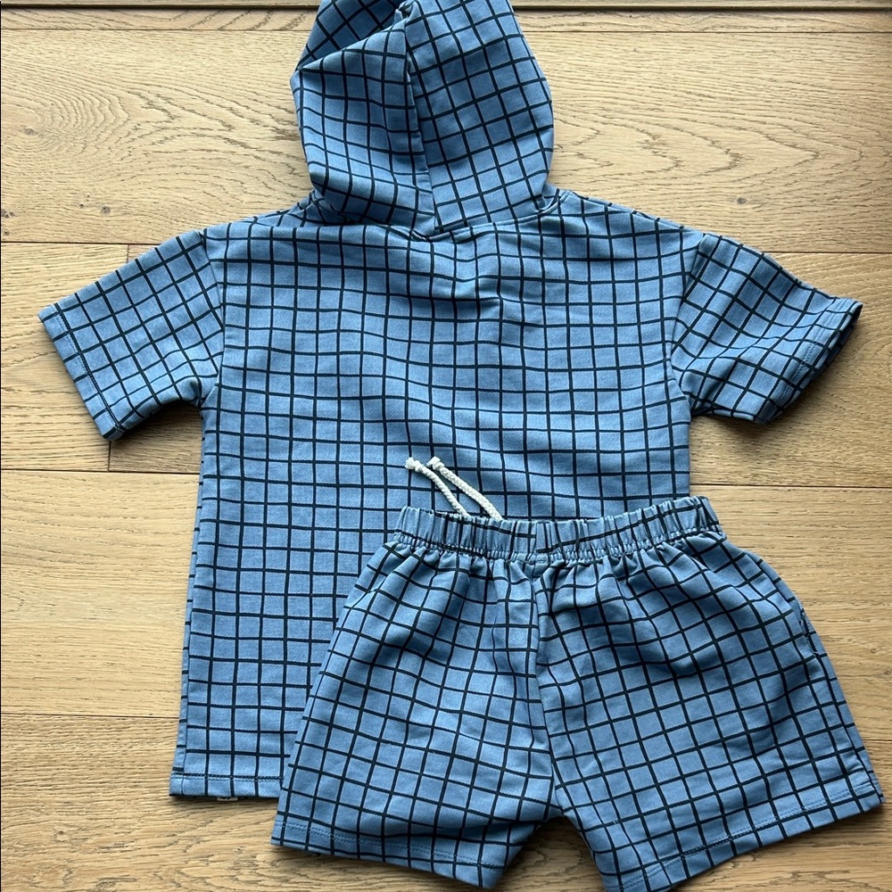 Little Road Co Boys Blue Checkered Hoodie and Shorts Set - Picture 4 of 4